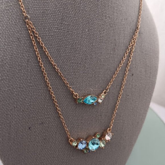 BANANA REPUBLIC Mod/Contemporary Gold Blue/Green/Turquoise Crystal Necklace - Picture 3 of 5